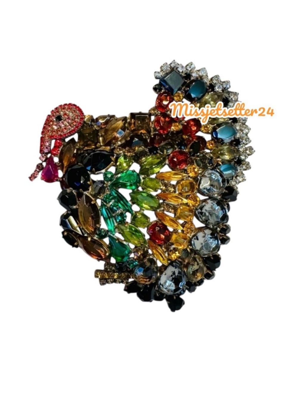 Lilien Czech Large Colorful Turkey Statement Vintage Brooch Pin Thanksgiving EUC